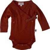 Lille Barn - Overslagromper lange mouw met lintje - merino wol - rood bruin - maat 56