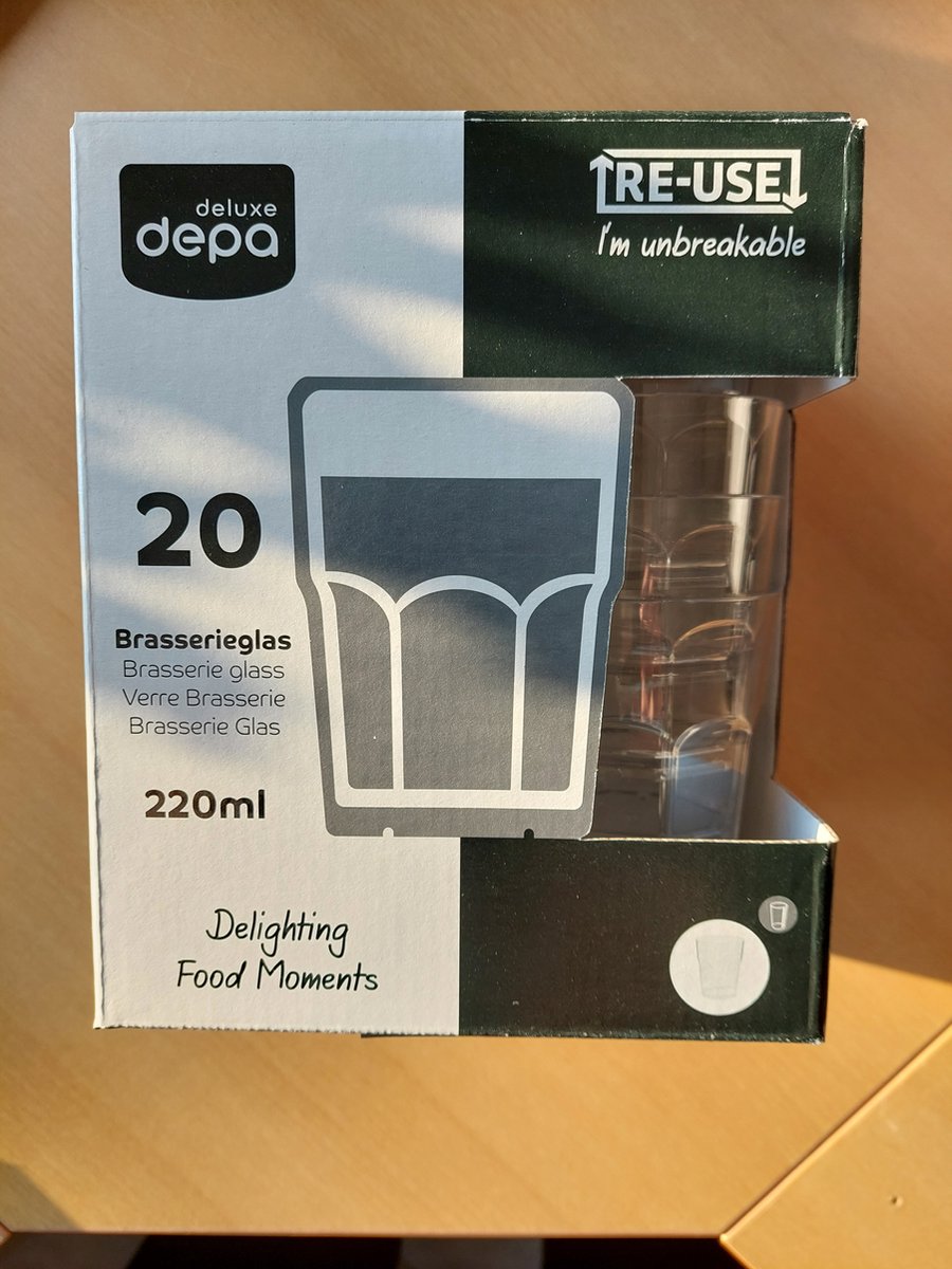 Glas, brasserieglas, pETG, 220ml, transparant onbreekbaar(20 stuks)