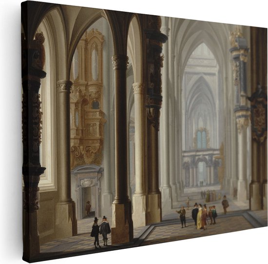 Artaza Canvas Schilderij Interieur van een Gotische Kerk - Dirck van Delen - 120x90 - Groot - Kunst - Wanddecoratie Woonkamer