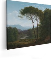 Artaza Canvas Schilderij Italiaans Landschap met Pijnbomen - Hendrik Voogd - 100x80 - Groot - Kunst - Wanddecoratie Woonkamer