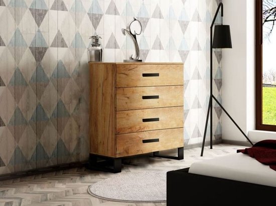 REXO Commode, ladekast, rotan sideboard, highboard voor slaapkamer en alle woonruimtes, H90/B120/T40 cm (walnoot/met 6 laden