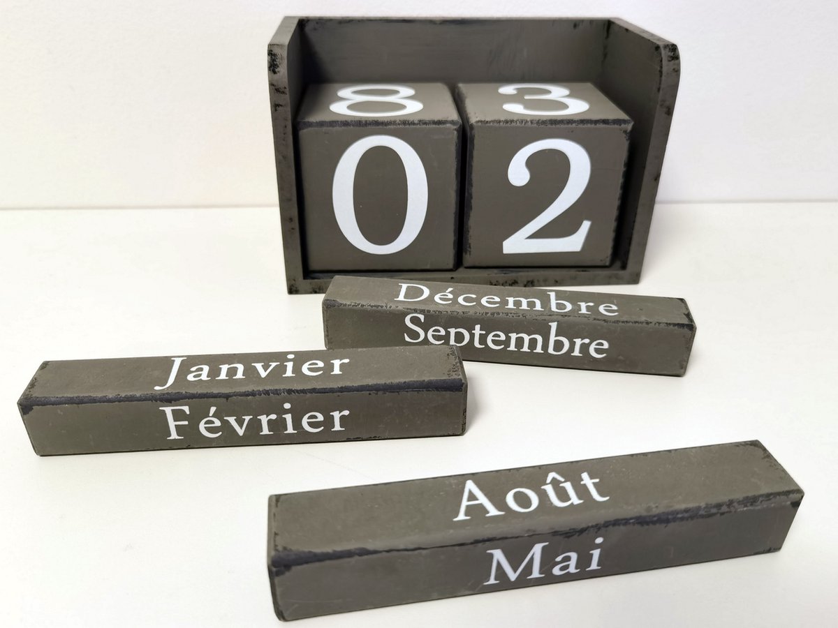 BLOK KALENDER - Franstalig - Tafelmodel - Grijs