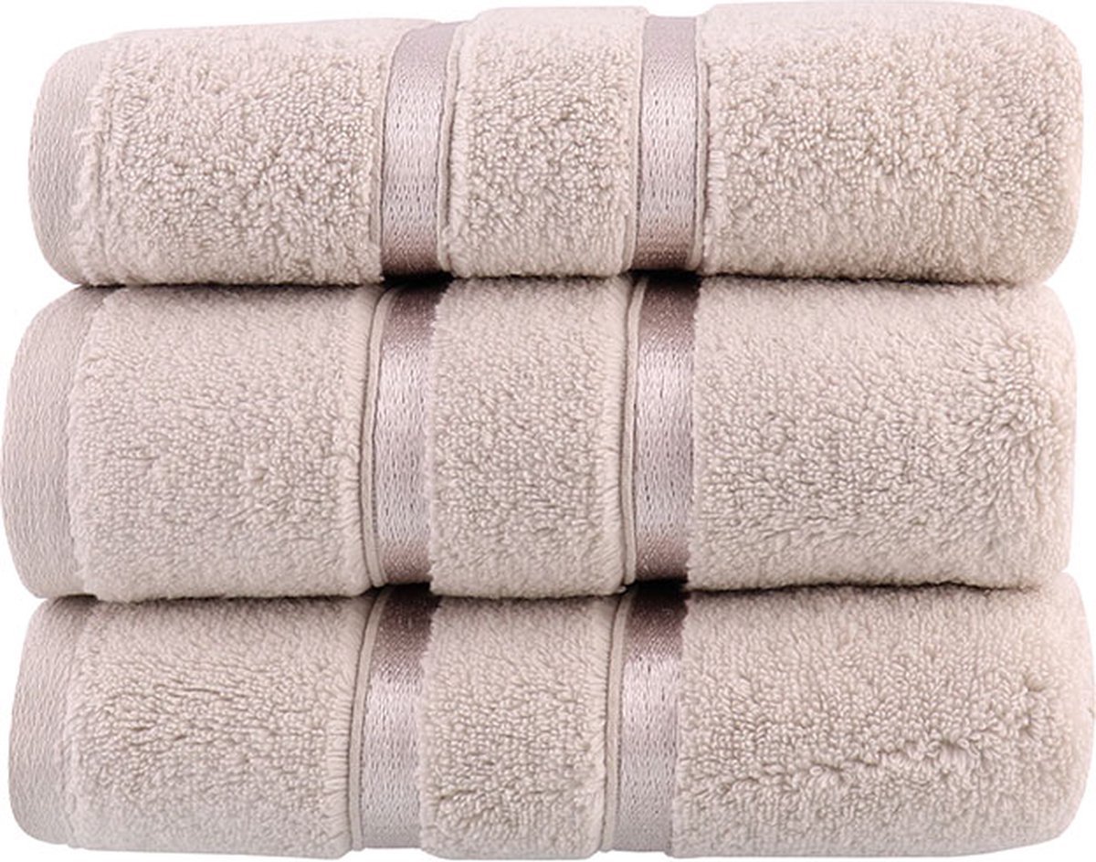 Dolce Deluxe Handdoek set van 5 stuks licht bruin 50x90cm 560gr