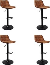 Bronx71® Industriële barkruk Rocky cognac eco leer 63-77 cm - Barkrukken set van 4