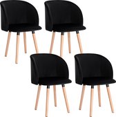 Kamyra® Set van 4 Ergonomische Eetkamerstoelen - Gestoffeerd - Eetkamerstoel voor Eettafel, Bureaustoel, Stoel - Velvet - Zwart