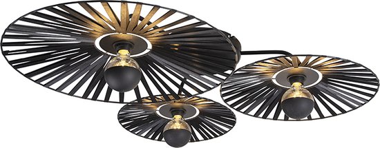 QAZQA leia - Landelijke Plafondlamp - 3 lichts - Ø 106 cm - Zwart - Woonkamer | Slaapkamer | Keuken