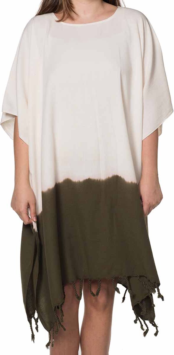 Dip Dye Strandtuniek Khaki Onesize (L/XL) - onesize (L/XL) - strand tuniek dames - sauna - strandmode - strandjurk - tuniek - sarong-dress - bikini cover up - strandjurkje