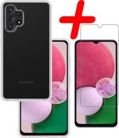 Hoes Geschikt voor Samsung A13 4G Hoesje Siliconen Back Cover Case Met Screenprotector - Hoesje Geschikt voor Samsung Galaxy A13 4G Hoes Cover Hoesje - Transparant