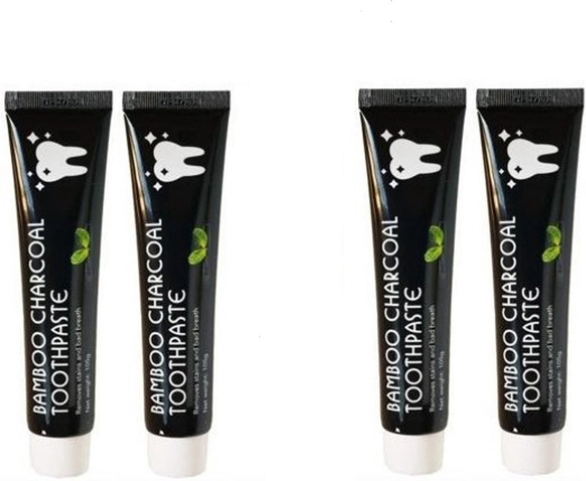 Charcoal Mint Tandpasta - 4 TUBES - Witte Tanden - Houtskool Tand Bleker - Charcoal Toothpaste - Teeth Whitening - Charcaol Tandpasta Whitening - Frisse Adem - Bamboe Tandsteen verwijderaar - Wittere Tandjes - Bamboo Tandbleek