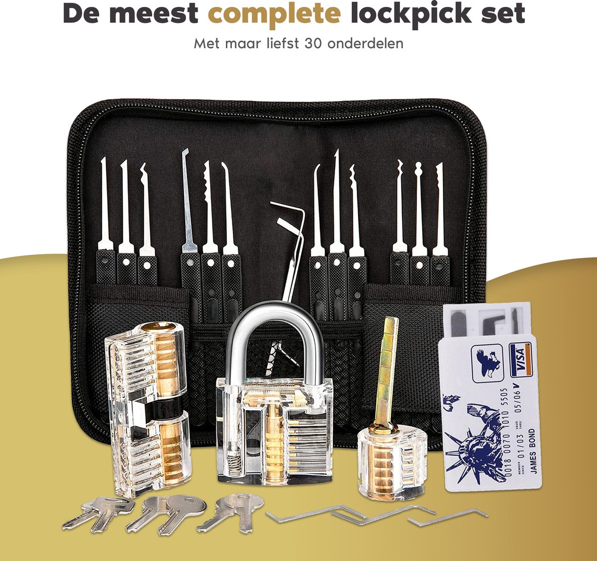 Uitgebreide Lockpick Set met 3 sloten - Lockpicking - Lock pick gereedschap  tools 