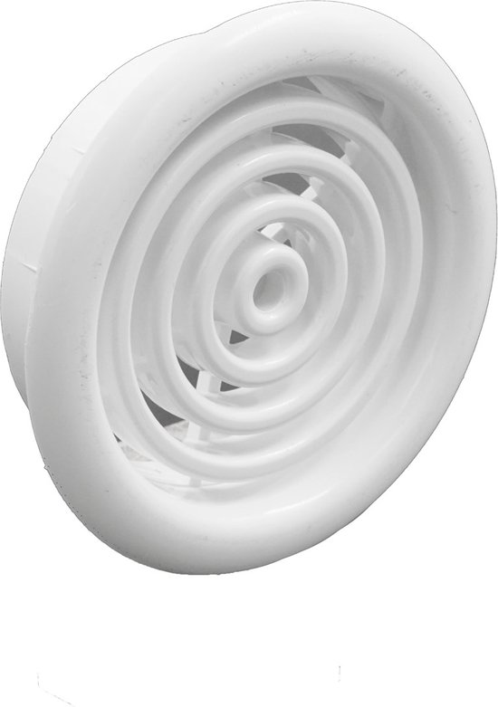 Wit kunststof ventilatierooster met een cirkelvormig patroon.