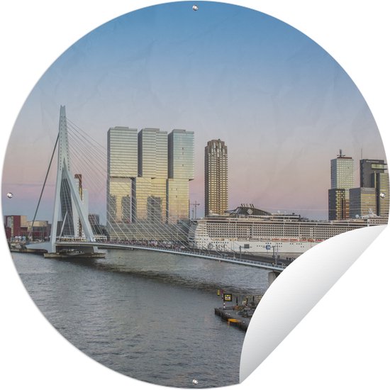 Tuincirkel Rotterdam - Water - Brug - 90x90 cm - Ronde Tuinposter - Buiten