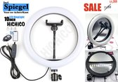 LED Ring Light 26Cm /10Inch Met Spiegel Zonder Stand - Selfie - lamp - Ringlamp - Tik tok - flitser - Make up light Bluetooth afstandsbediening -     HiCHiCO