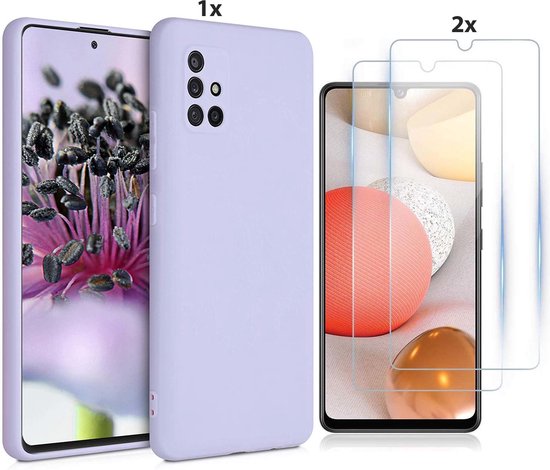 Foto: Hoesje geschikt voor samsung galaxy a52 hoesje soft nano silicone backcover gel lila paars met 2x glazen screenprotector