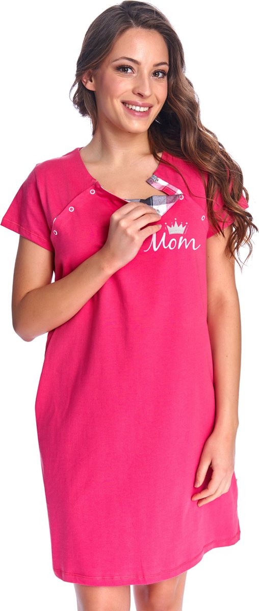 Doctor Nap Katoenen Nachthemd met Magnetische Drukknoopjes Borstvoeding Zwangerschap TCB.9992 Hot Pink 44 / Roze