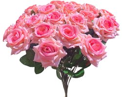 Kunstbloem - Boeket Roze Kunstrozen - 24 Stuks - Zijde Kunst Rozen - Geschikt Voor Feestdecoratie Kerstversiering, Bruiloften, knutselen, Rouwboeket - Duurzaam