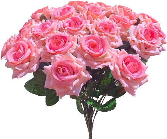 Fleur Artificielle - Bouquet Roses Artificielles Roses - 24 Pièces - Roses Artificielles En Soie - Convient Pour La Décoration De Fête Décorations de Noël, Mariages, Artisanat - Durable