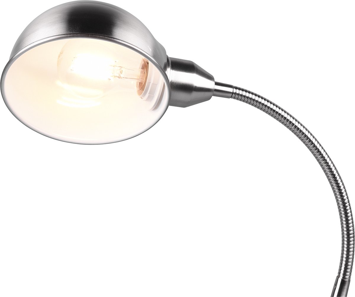 LED Bureaulamp - Tafelverlichting - Torna Pirle - E27 Fitting - Rond - Mat Nikkel - Aluminium