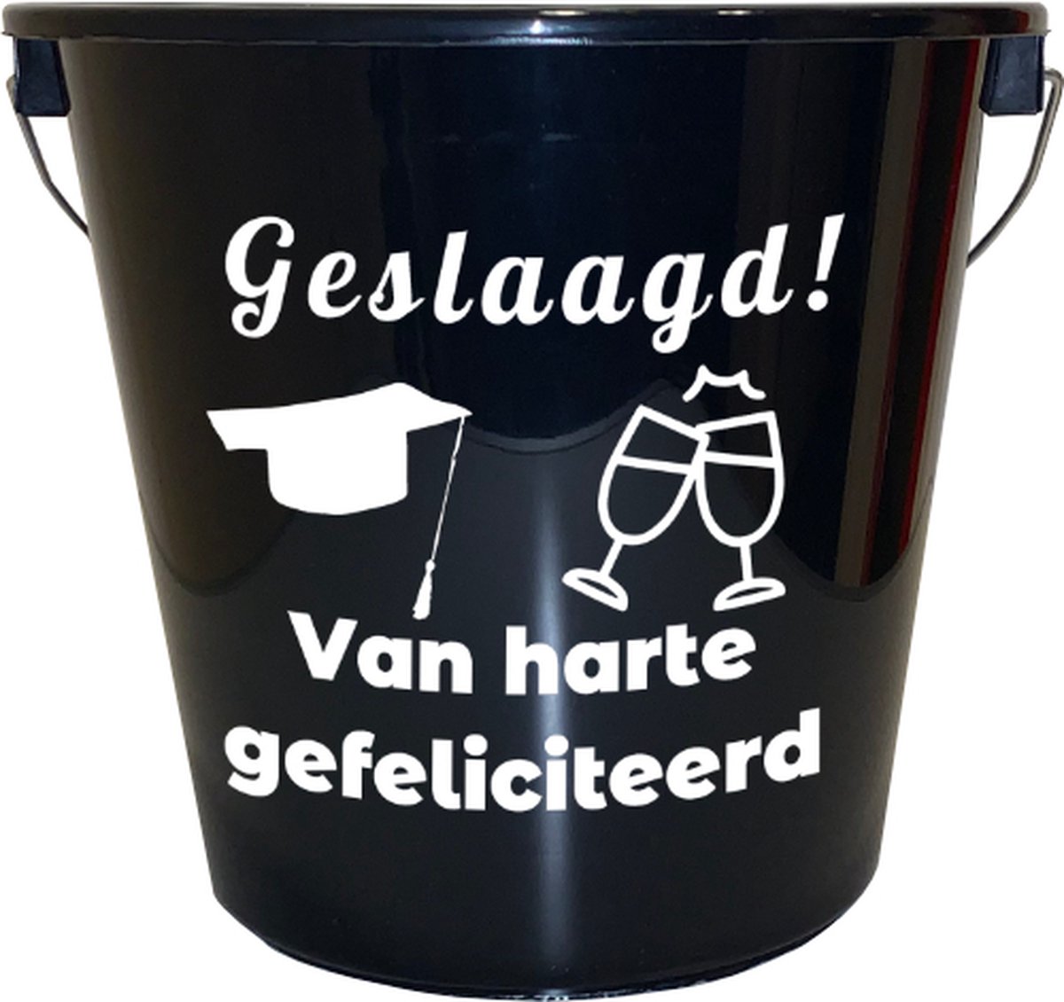 Goedkoopste Emmer - 5 liter - zwart - met tekst Geslaagd van harte gefeliciteerd – Cadeau – Geschenk – Gift – Kado – Surprise