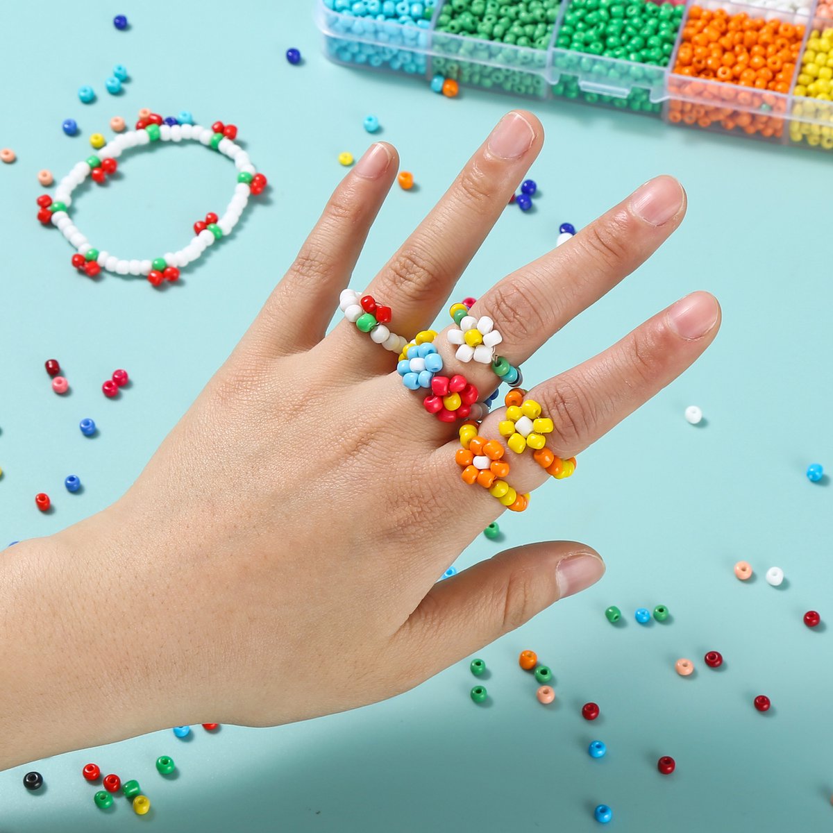 Behave 4500 Glaskralen Set - DIY Sieraden maken - Kralen Set - Rocailles - Bedels - Rijgdraad - 15 Kleuren - 4mm — afbeelding 6