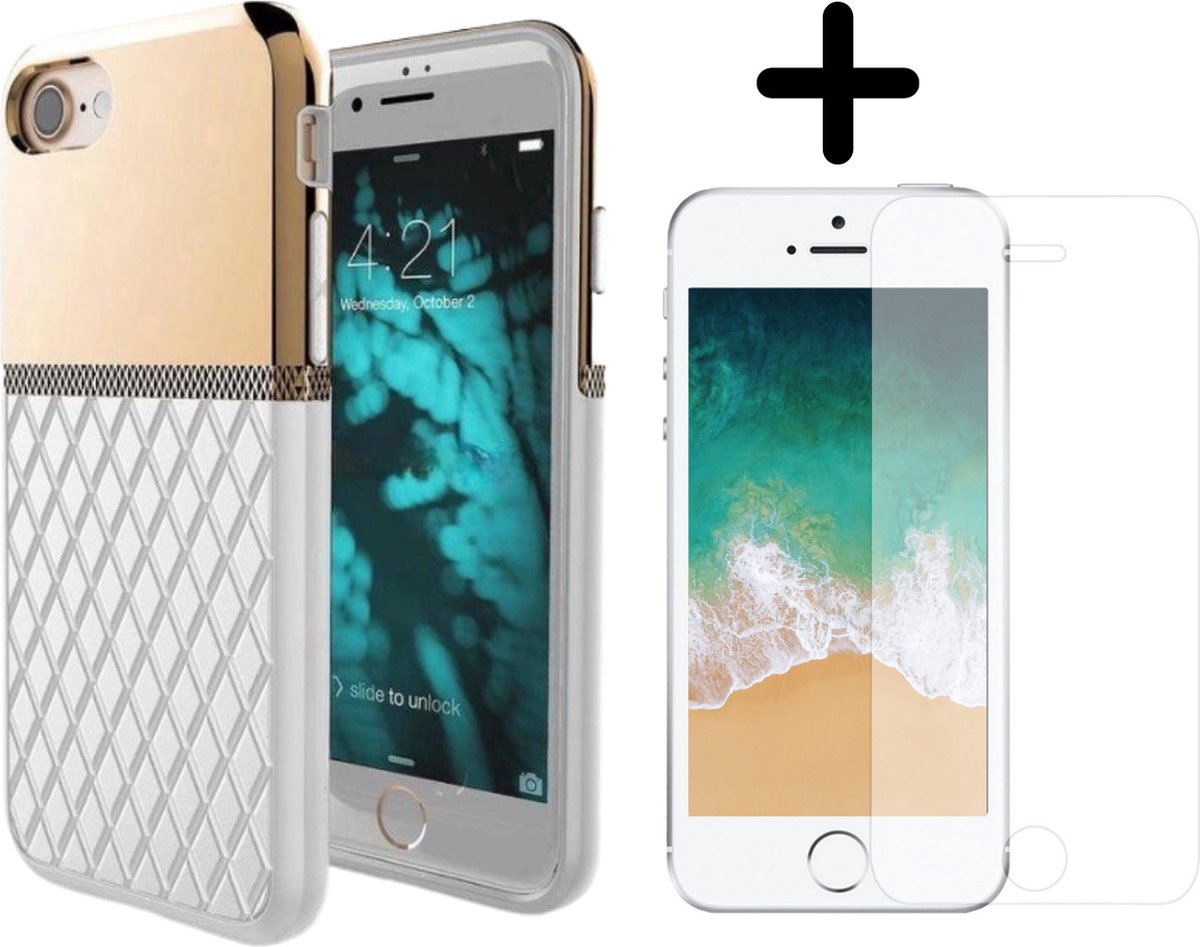 Fooniq Kroon Hoesje Goud + Transparant Screenprotector - Geschikt Voor Apple iPhone SE 2020