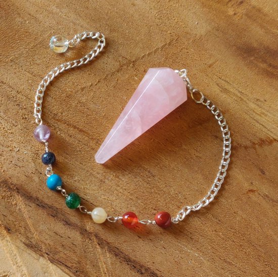 Pendel Facet Rozenkwarts - in gratis buideltje - nr 49 - Pendelen - Spiritueel - Chakra