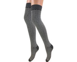 Overknee kousen - Grafisch - Visnet - Grijs/Zwart - One Size