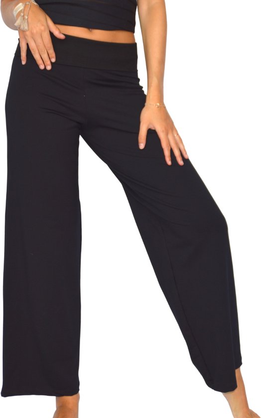 Product: Zwart losvallende damesbroek met wijde pijpen en hoge taille XL, van het merk Merkloos