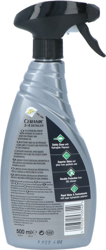 Arrière de la bouteille Turtle Wax Hybrid Solutions Ceramic 3-en-1 Detailer avec informations sur le produit.