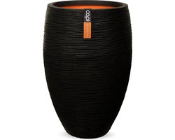 Capi Europe - Vaas elegant deluxe Rib NL - 38x58 - Zwart - Bloempot voor binnen en buiten - Levenslang garantie - Breukbestendig - 100% Recyclebaar - CO2 Neutraal geproduceerd - KBLR1131