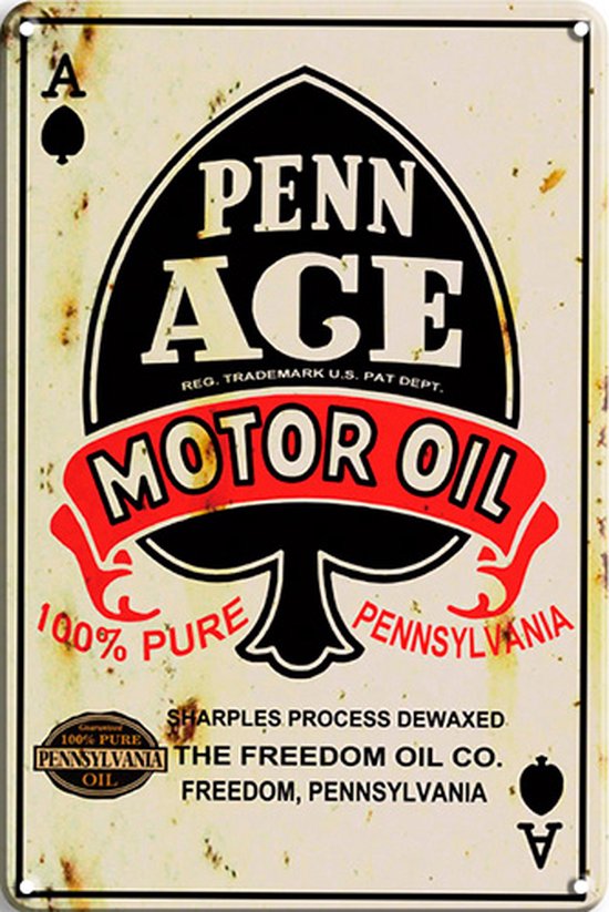 Signs-USA - Retro wandbord - metaal - Penn Ace Motor Oil - 20 x 30 cm