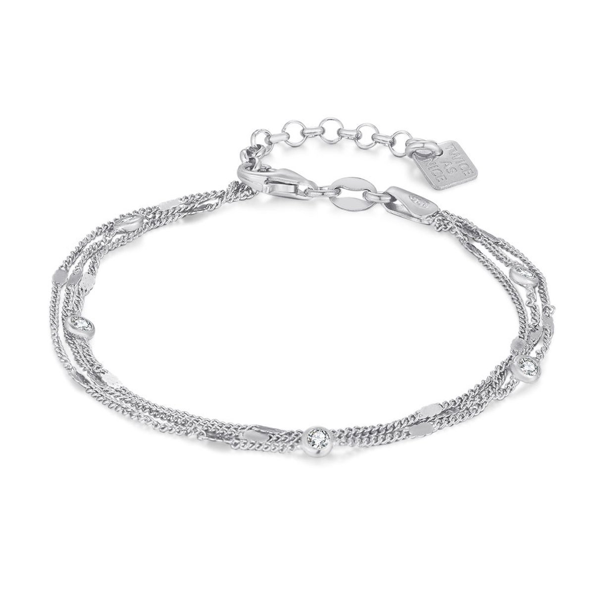 Twice As Nice Armband in zilver, 3 kettingen, zirkonia 16cm+3cm