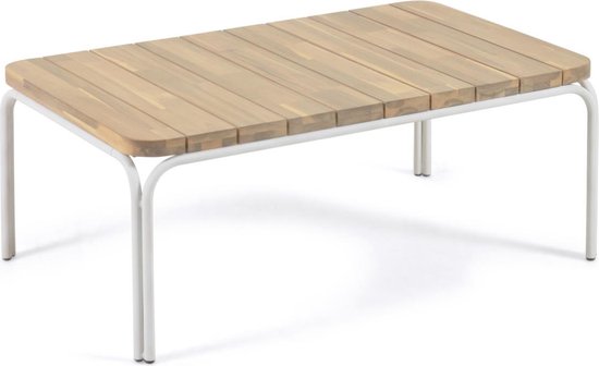 Kave Home - Cailin salontafel in massief 100% FSC acaciahout met stalen poten in wit 100x60cm