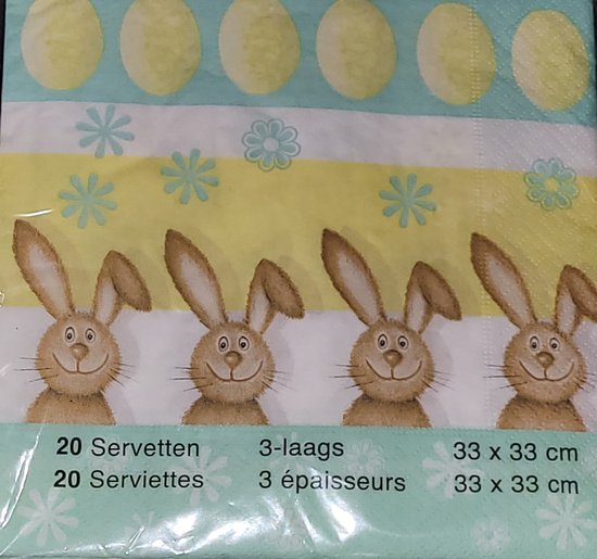 20 Paasservetten met paashaasjes - 33x33 cm 3 laags Paas servetten -  servetjes voor Pasen | bol.com
