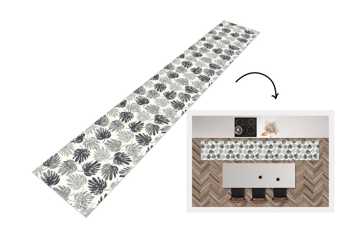 KitchenYeah Keukenloper - Keukenmat - Monstera - Zwart Wit - Patronen - Vintage - Keuken vloerkleed Zwart; Wit