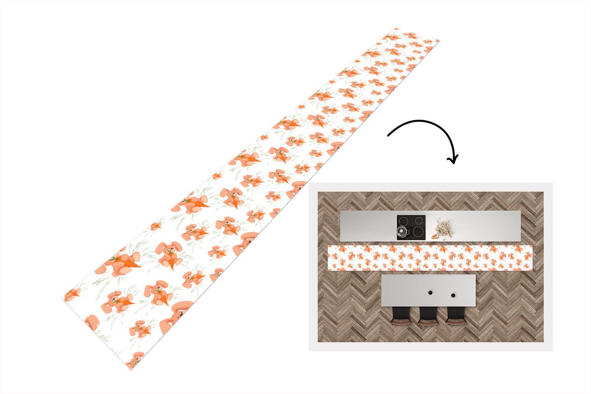 KitchenYeah Keukenloper - Keukenmat - Konijnen - Groente - Patronen - 400x50 cm - Keuken vloerkleed Multicolor