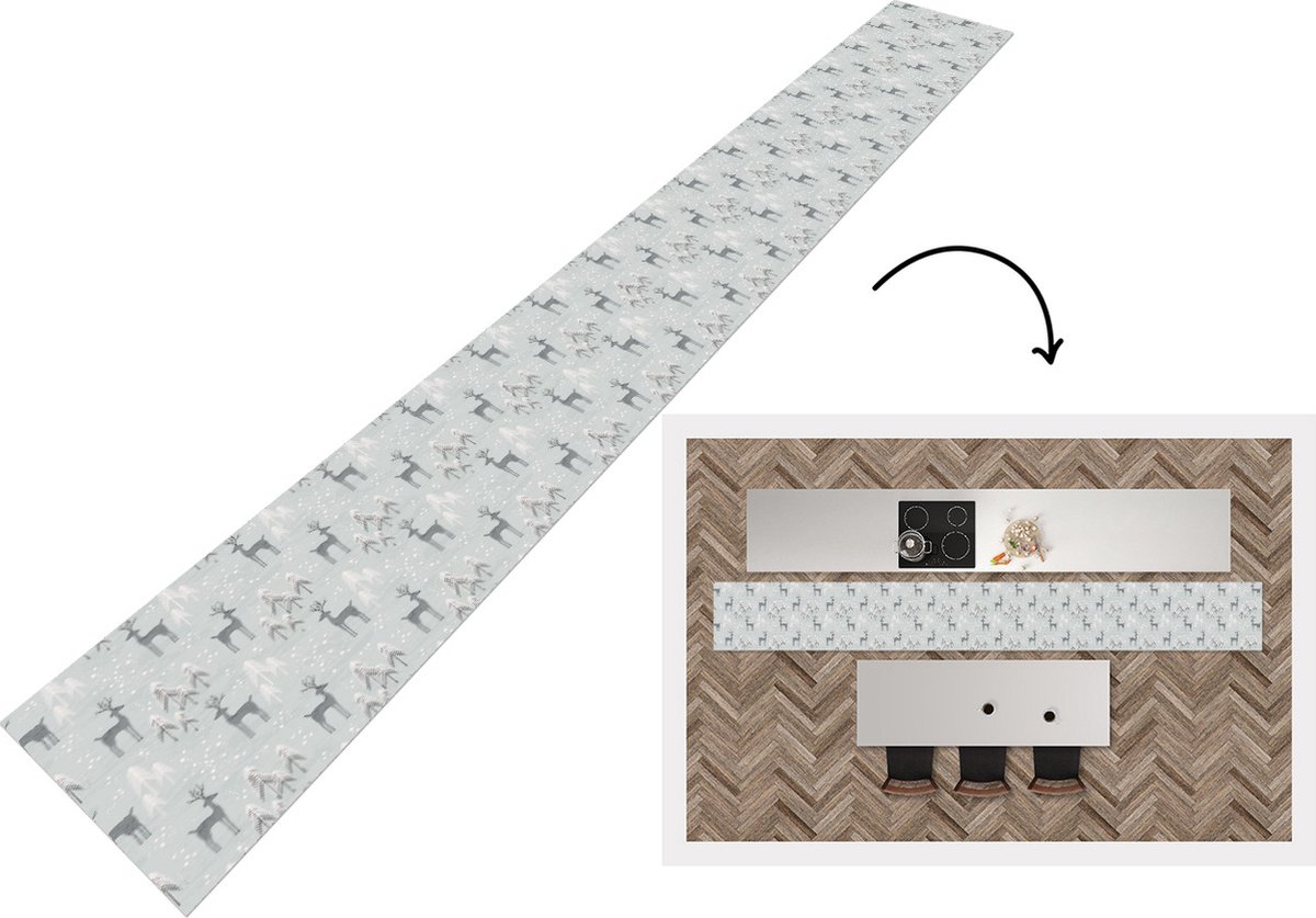 KitchenYeah Keukenloper - Keukenmat - Patronen - Hert - Winter - 400x50 cm - Keuken vloerkleed Multicolor