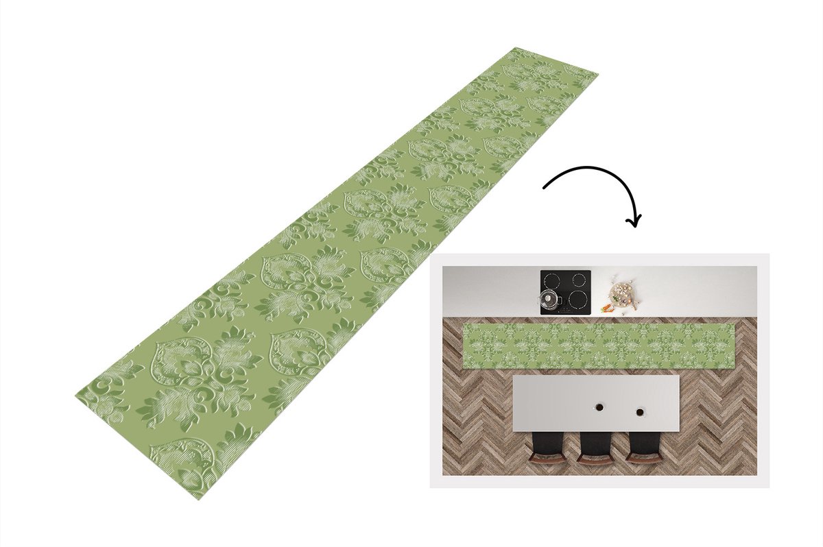 KitchenYeah Keukenloper - Keukenmat - Psychedelisch - Bladeren - Groen - Vintage - Design - 360x60 cm - Keuken vloerkleed Multicolor