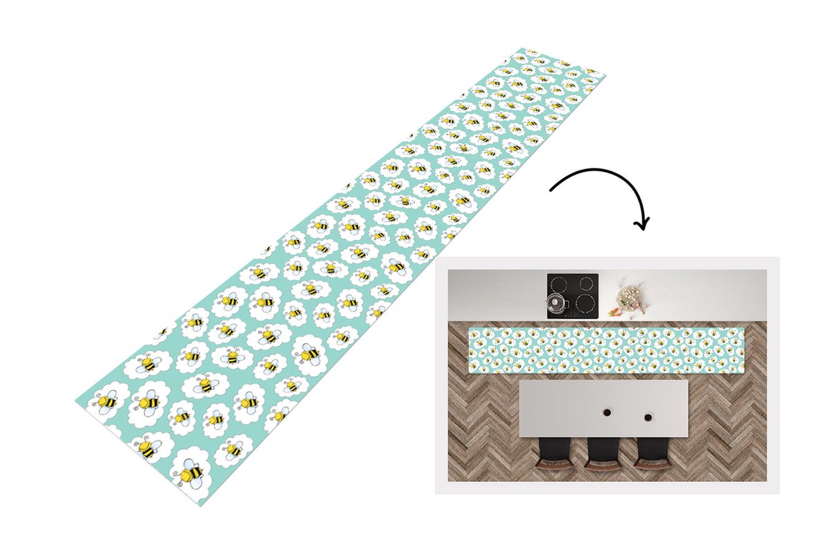 KitchenYeah Keukenloper - Keukenmat - Bij - Insecten - Patroon - Groen - Keuken vloerkleed Multicolor