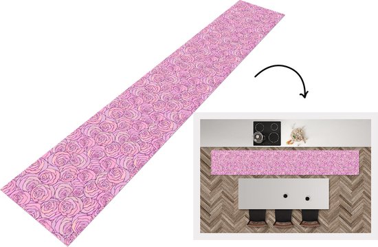 Keukenloper - Keukenmat - Patronen - Rozen - Pastel - Roze - 360x60 cm - Keuken vloerkleed