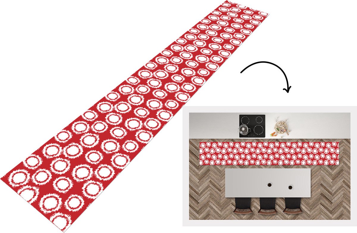 KitchenYeah Keukenloper - Keukenmat - Stippen - Rood - Patroon - Keuken vloerkleed Multicolor