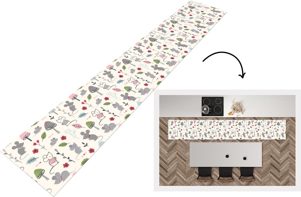 KitchenYeah Keukenloper - Keukenmat - Muizen - Patronen - Herfst - Paddenstoel - Keuken vloerkleed Multicolor