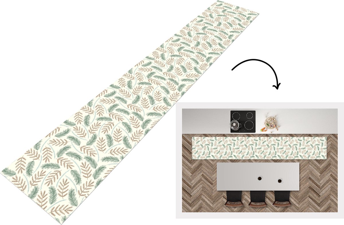 KitchenYeah Keukenloper - Keukenmat - Kerst - Patronen - Takken - 360x60 cm - Keuken vloerkleed Multicolor