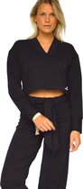 Zwarte dames kledingset met hoge taille broek - Flared - Dames kleding - High waist - Crop top - zwart - XL