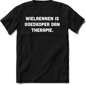 Wielrennen is goedkoper dan therapie T-Shirt Heren / Dames - Perfect wielren Cadeau Shirt - grappige Spreuken, Zinnen en Teksten. Maat 3XL