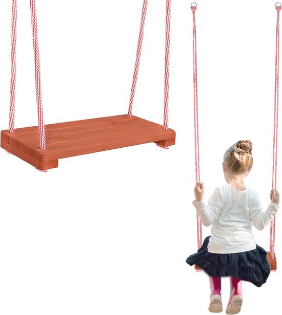Emwe 24041 Houten kinderschommel, in hoogte verstelbaar, 50 kg draagkracht, kwaliteitsschommel