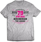 79 Jaar Legend - Feest kado T-Shirt Heren / Dames - Antraciet Grijs / Roze - Perfect Verjaardag Cadeau Shirt - grappige Spreuken, Zinnen en Teksten. Maat M