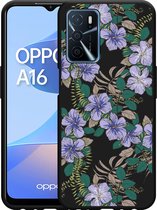 Oppo A16 / A16s Hoesje Zwart Purple Flowers - Designed by Cazy