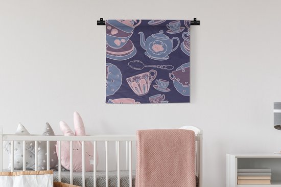 Tapisserie - Tapisserie - Motif - Thee - Tasse - Théière - 60x60 cm - Tapisserie