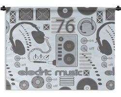 Wandkleed – Wanddoek – DJ – Koptelefoon – Vintage – Tekening – Design – 90×67.5 cm – Wandtapijt